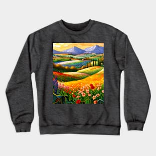 Stained Glass Colorful Mountain Meadow Crewneck Sweatshirt